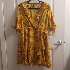 Influence Yellow Floral Wrap Dress